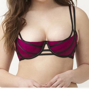 Boysenberry color strappy half cup demi cage bra